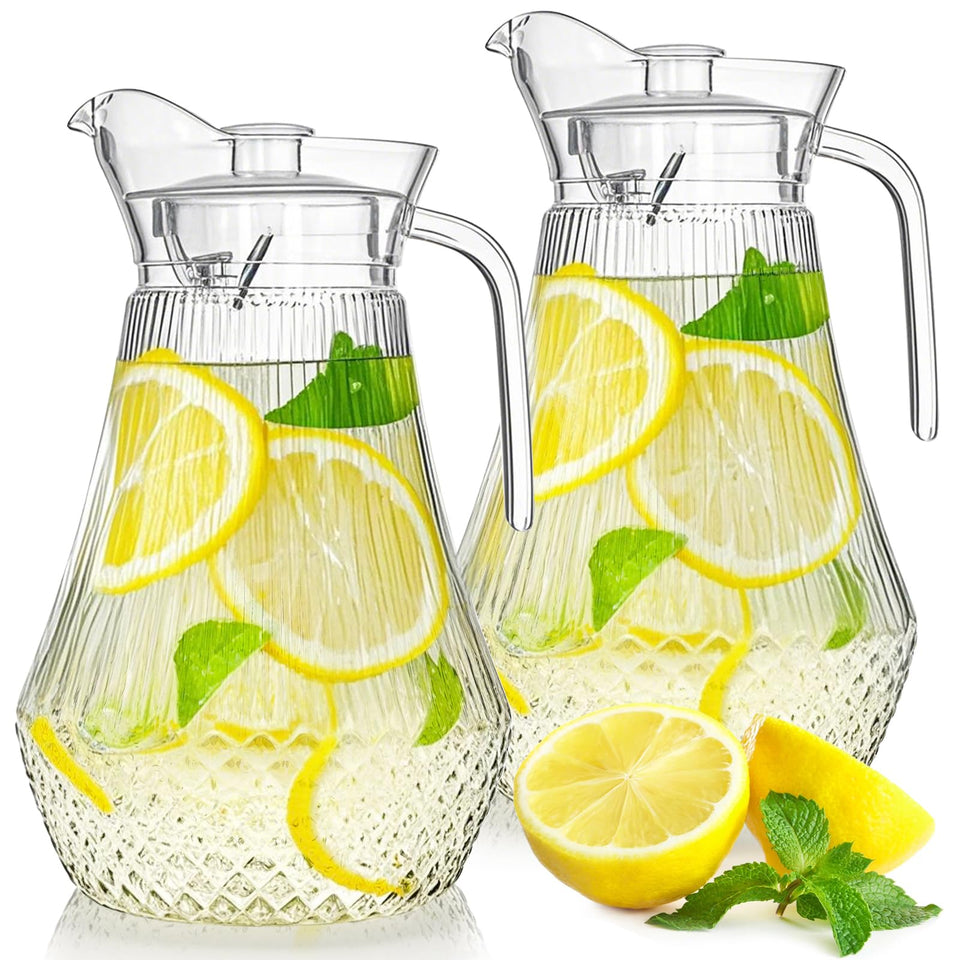 Lawei 2-pack 68 oz pitcher with lid and spout for easy pouring.