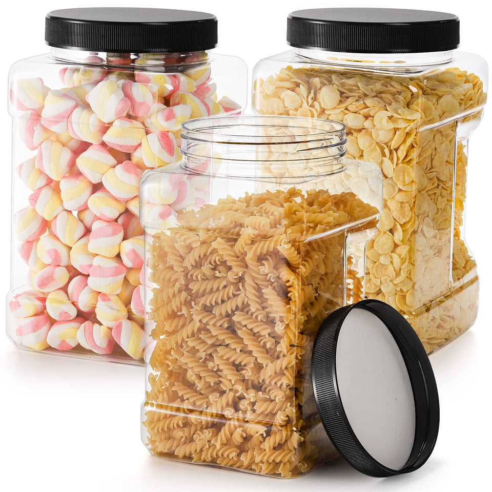 Lawei 3-pack square clear jar with wide mouth for easy access to dry goods.