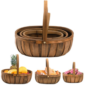 Lawei three-pack wooden bread baskets with handles for stylish serving at picnics and gatherings.