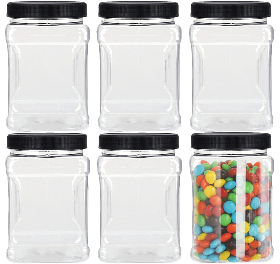 Lawei six-pack clear square jars with lids for tidy pantry organization.