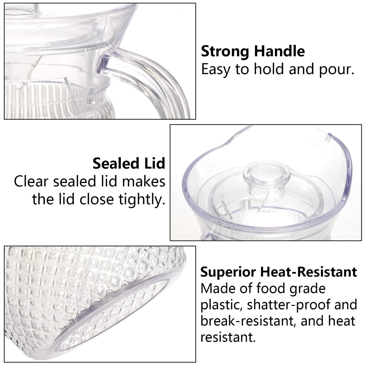 Lawei acrylic pitcher with clear body highlighting beverage colors.