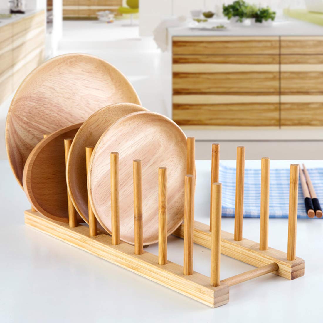 Lawei bamboo rack on a cabinet to save counter space.