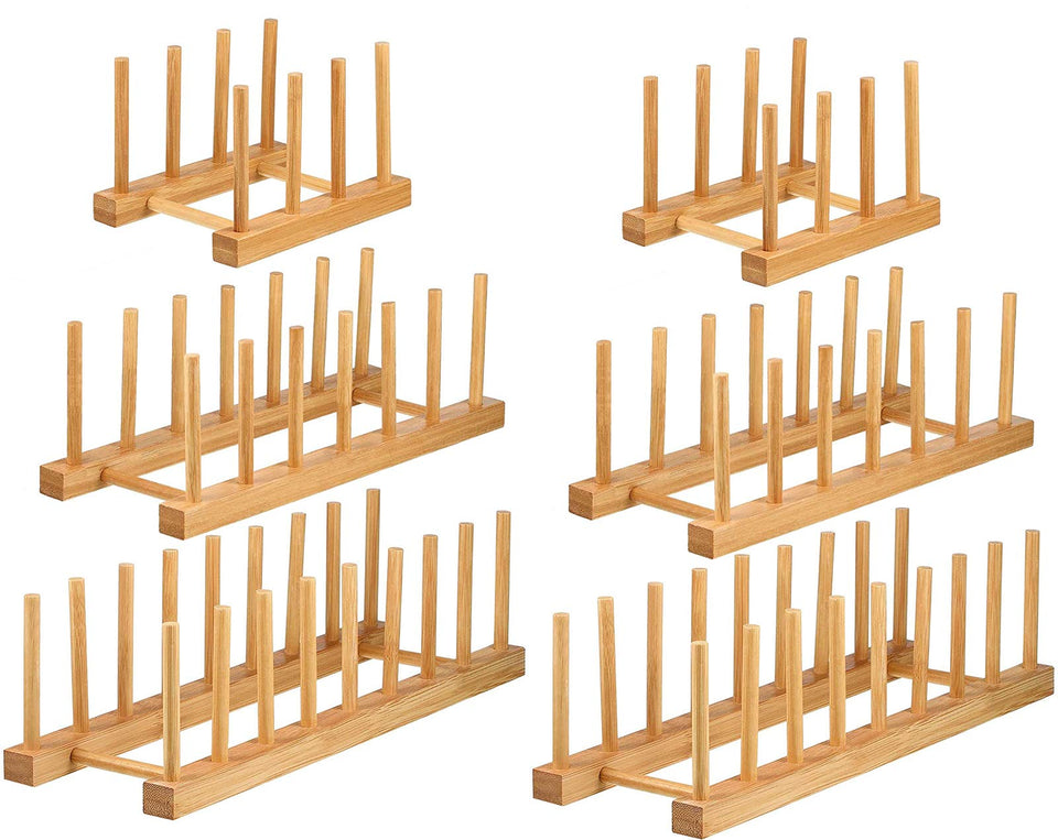 Lawei small 3-slot bamboo dish rack for compact plate drying.