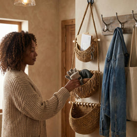 Lawei boho wall basket decor fits Nordic or farmhouse styles.