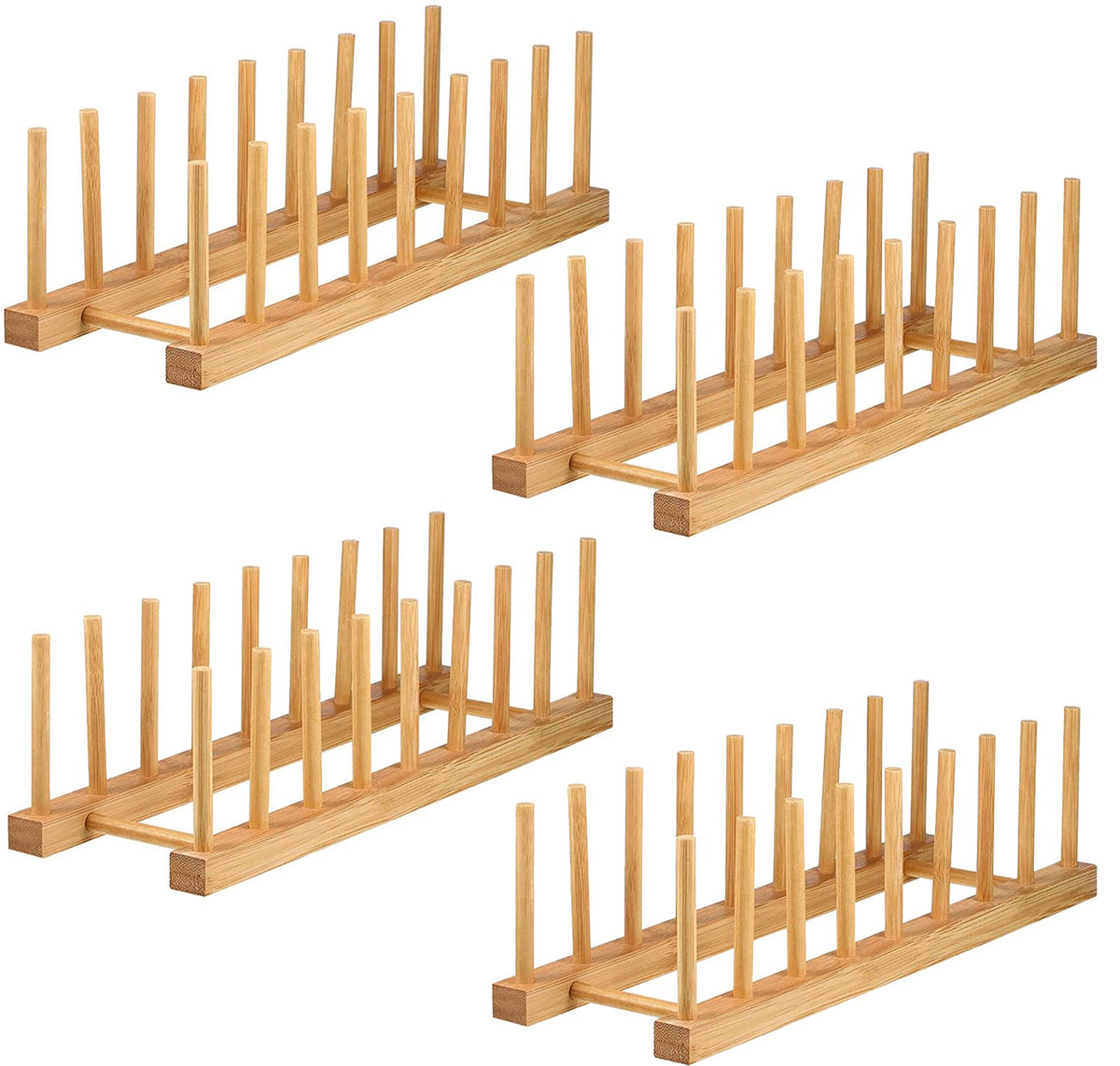 Lawei bamboo dish rack with eight slots keeps plates organized and accessible.