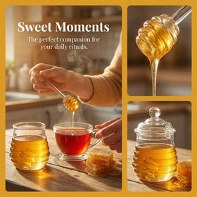Lawei borosilicate glass honey jar provides heat resistance and clear visibility.