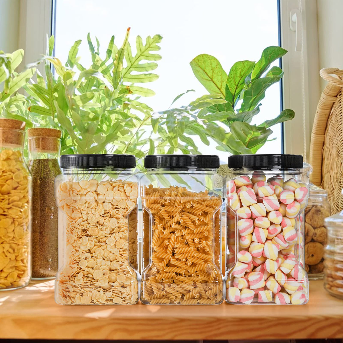Lawei stackable jars help organize pantry and craft supplies.