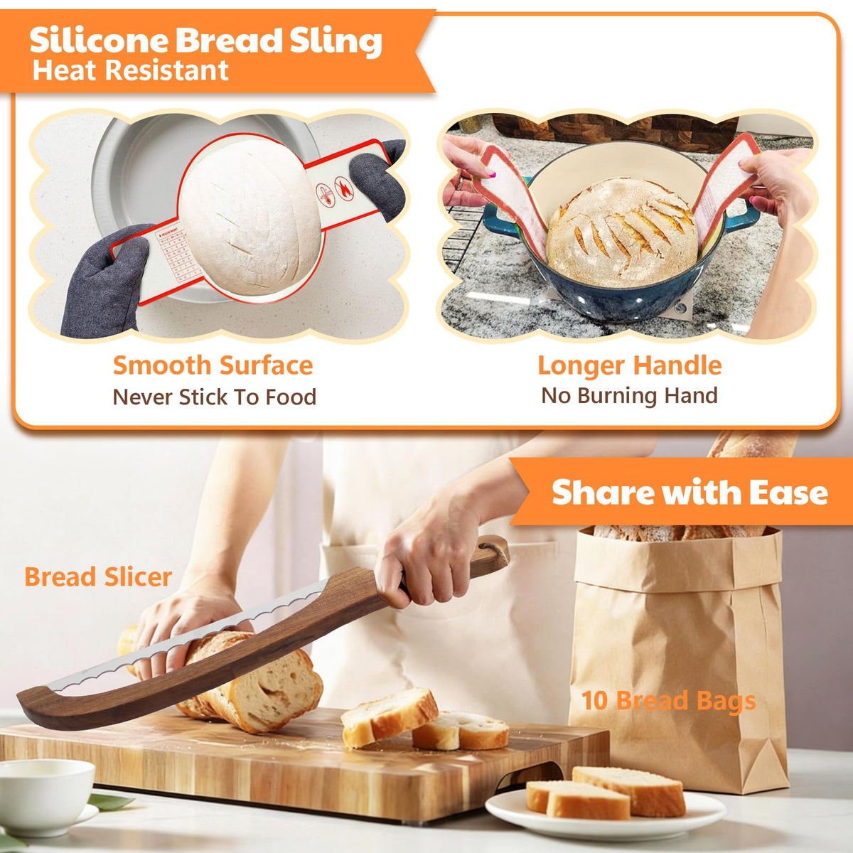 LAWFYMORI silicone baking mat and bread sling for easy dough transfer