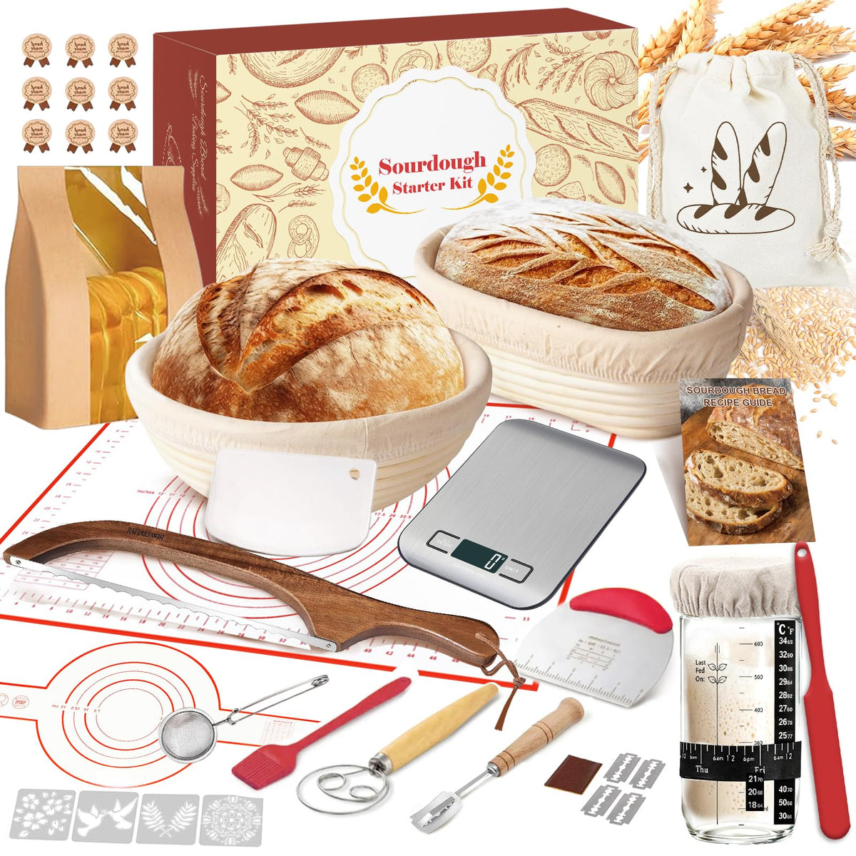 LAWFYMORI sourdough starter kit with scale and baskets for precise dough prep