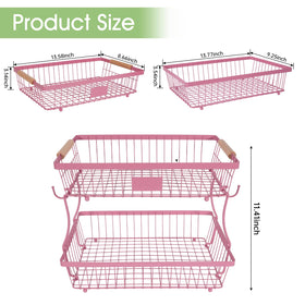 Lawhood-Mijin 2-tier pink fruit basket bottom view saves space while storing vegetables