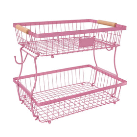 Lawhood-Mijin 2-tier pink fruit basket top view keeps produce organized on the counter