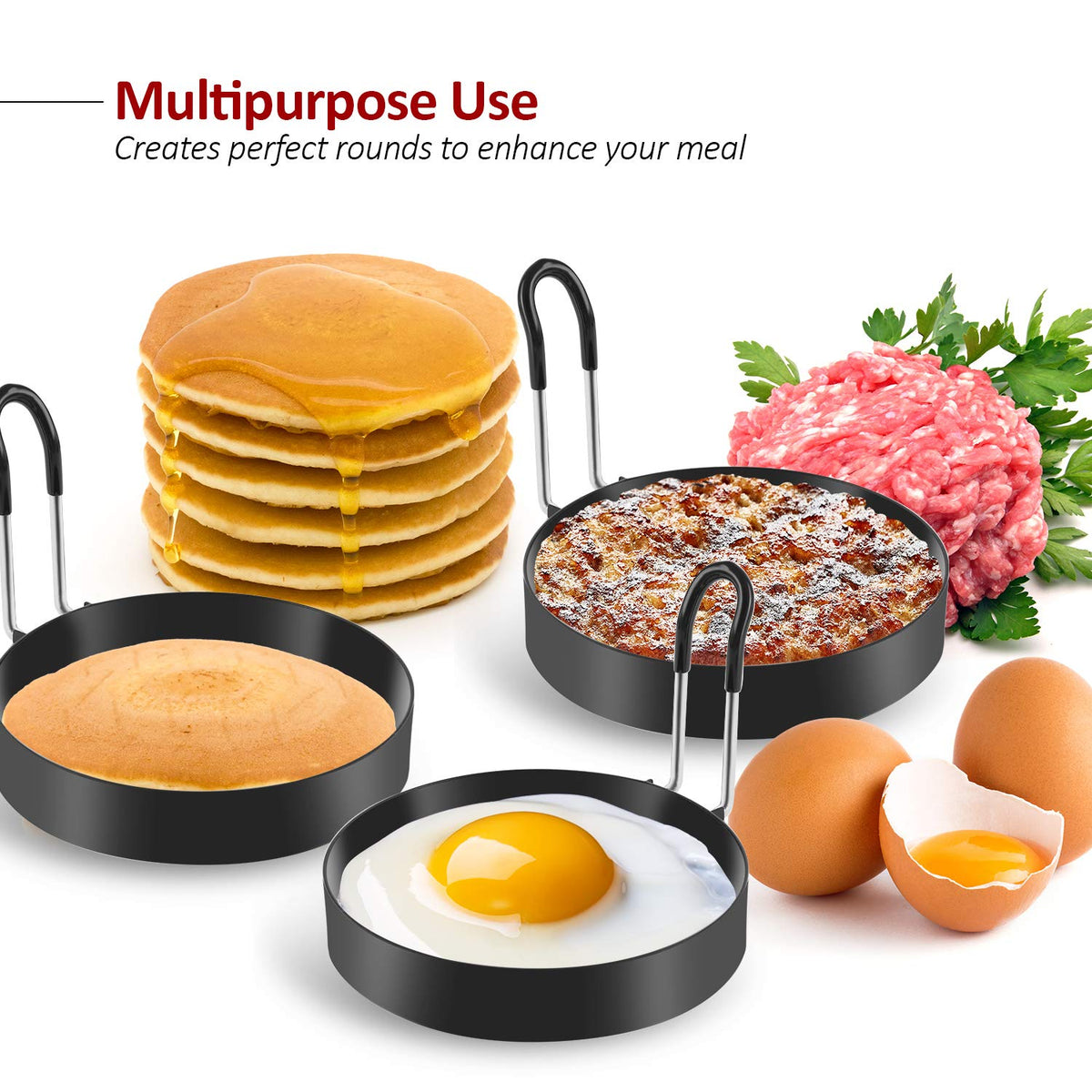 Laxinis World cool-to-touch handles prevent burns during egg ring use.