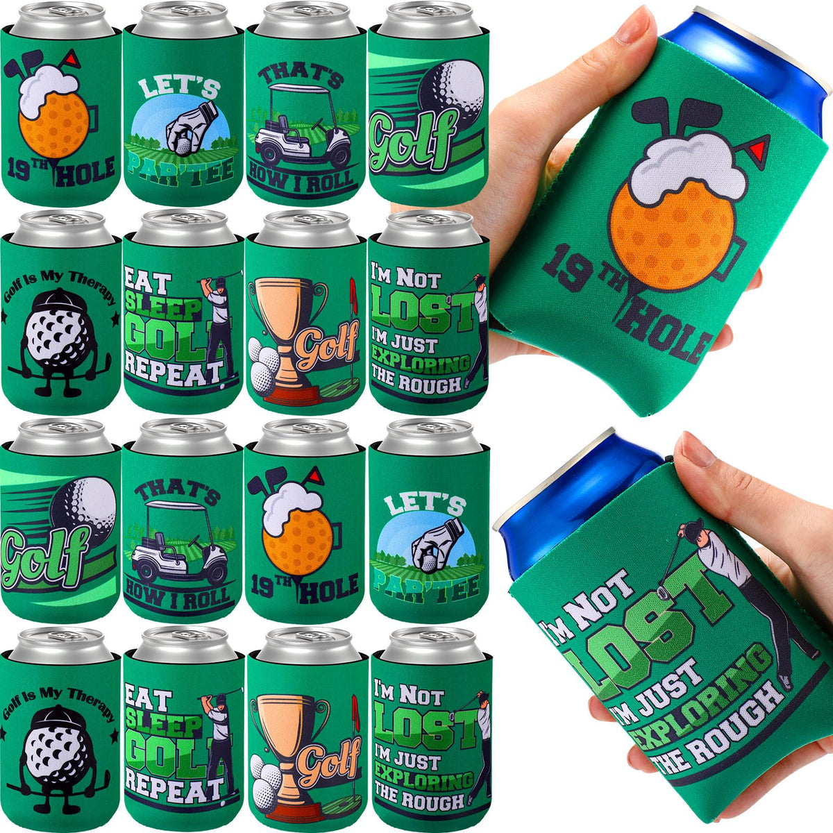 Layhit golf can cooler collection keeps drinks cold at golf parties.