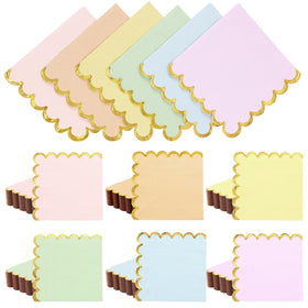 Layhit pastel napkins with scalloped gold edges in rainbow colors for celebrations