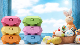 LayHyand Easter-ready cartons in six colors for festive displays.