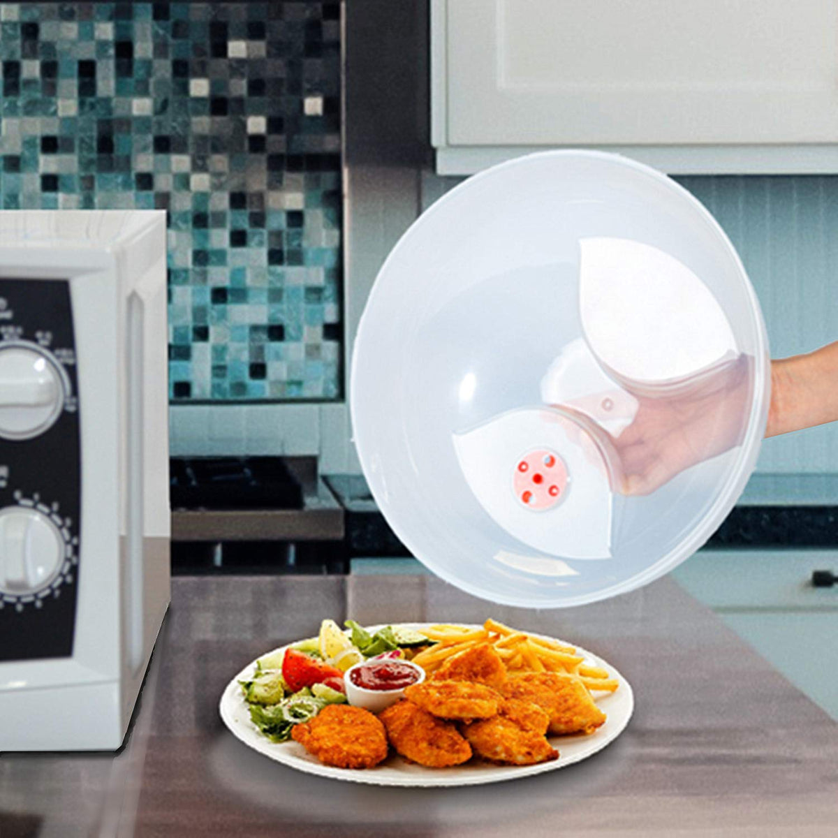 Layron cover reduces splatter, keeping your microwave cleaner during reheating.