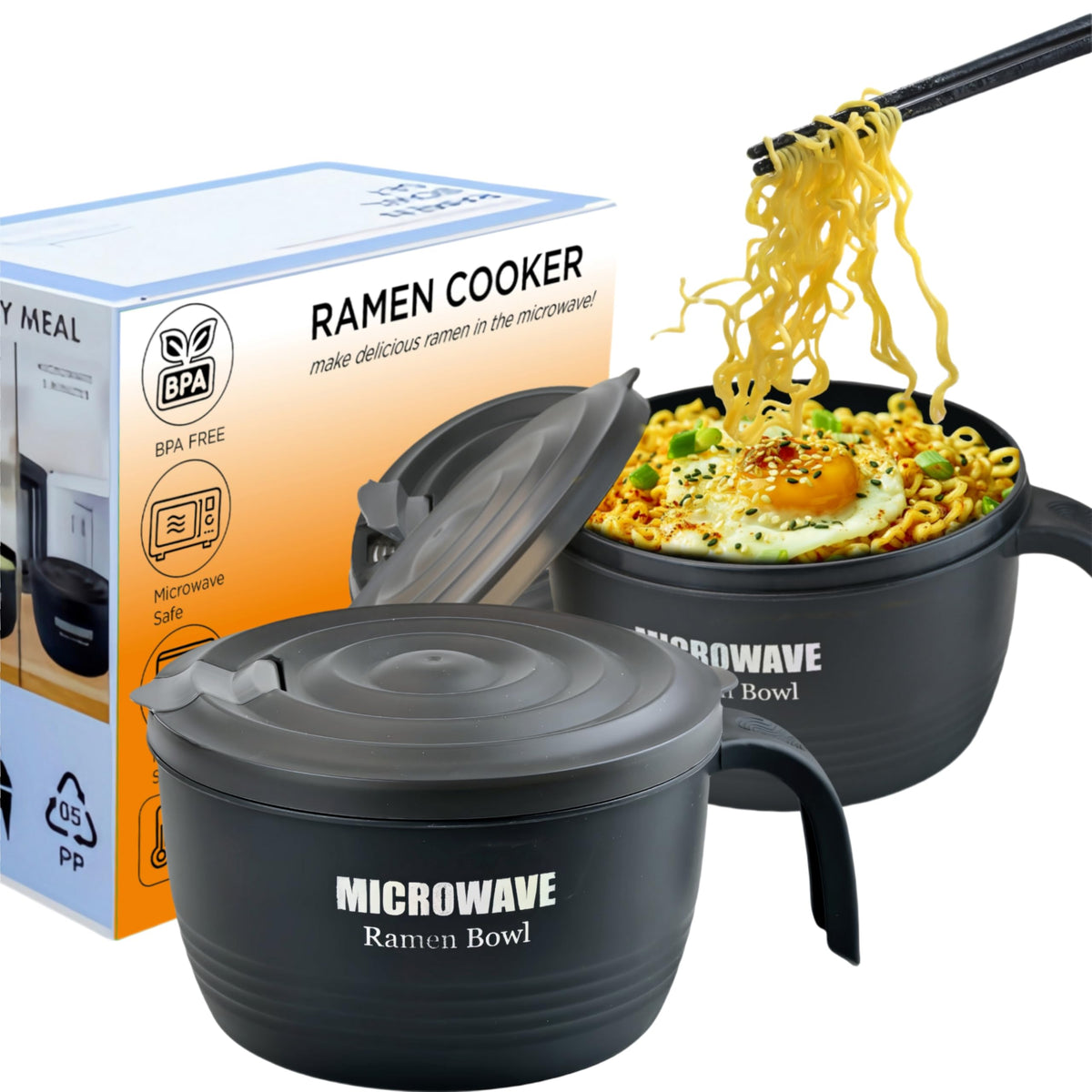 Layron ramen bowl with handles for easy lifting after microwaving