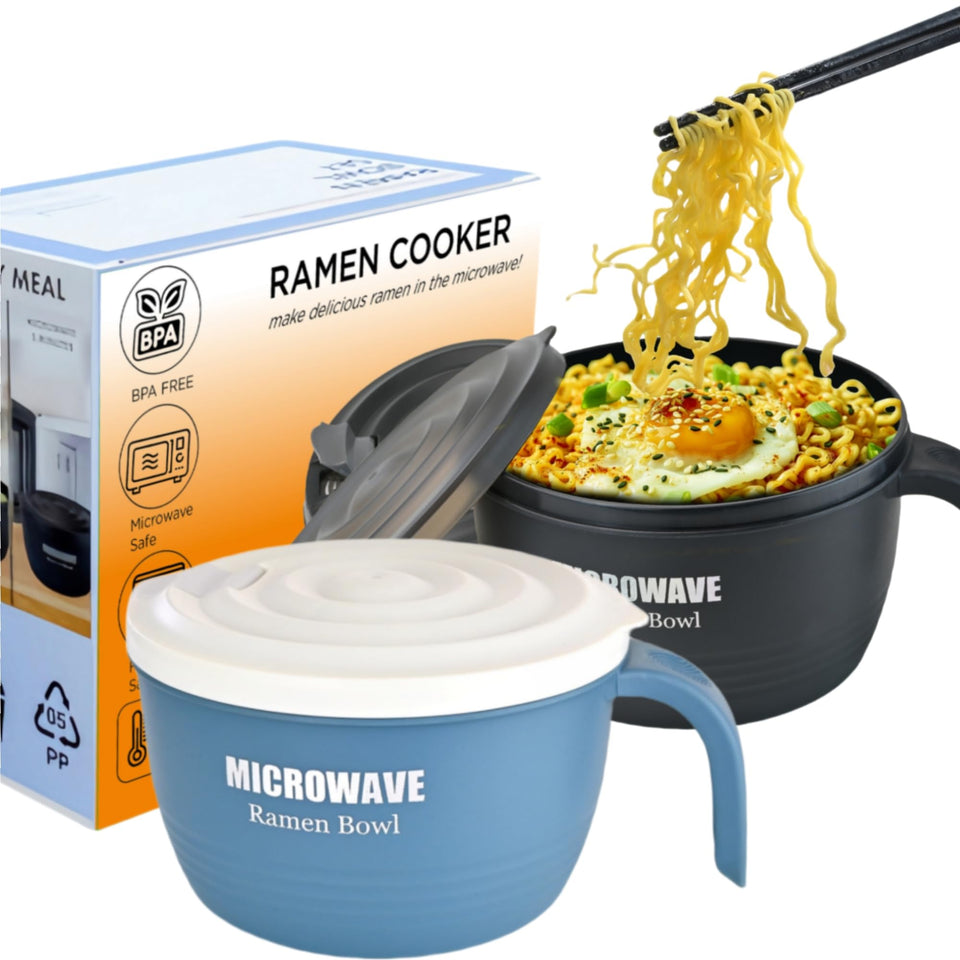 Layron ramen cooker bowl 2 sets showing dorm-friendly design and color options