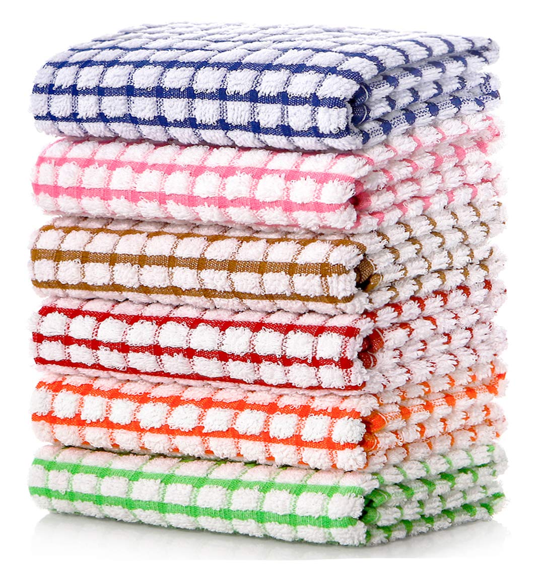 LAZI pink plaid kitchen towel: soft, absorbent for quick dish drying
