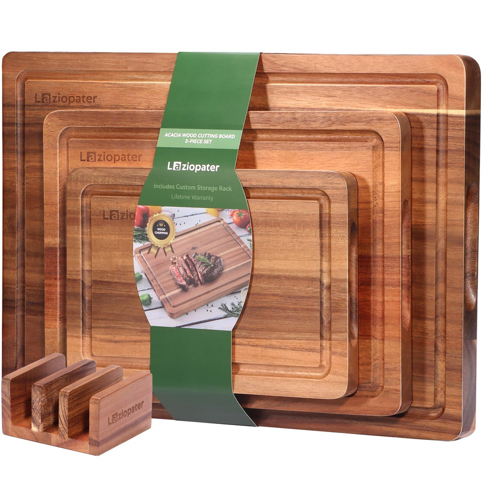LAZIOPATER large wood cutting board set top view offers ample prep space.