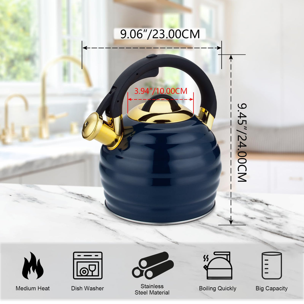 One-hand trigger pour shown on Lazneyru tea kettle