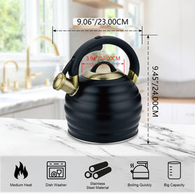Lazneyru kettle lid and steam release demonstrates prompt whistles when water reaches a boil.