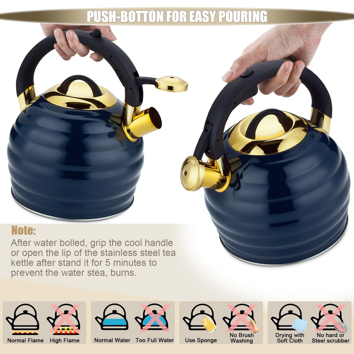 Tight lid on Lazneyru kettle with audible boil whistle