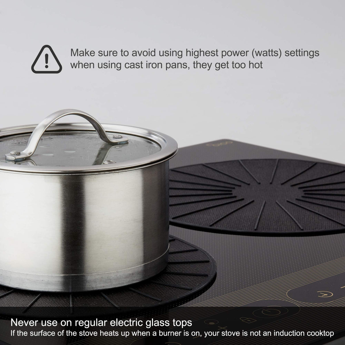 Lazy K induction mat doubles as a pot holder for hot pans.