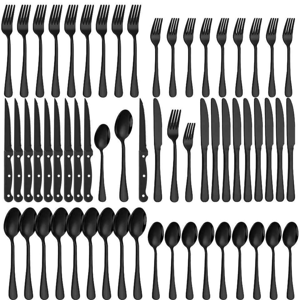 Lazycorner 60-piece black silverware set with sleek, rust-proof finish for elegant dining.