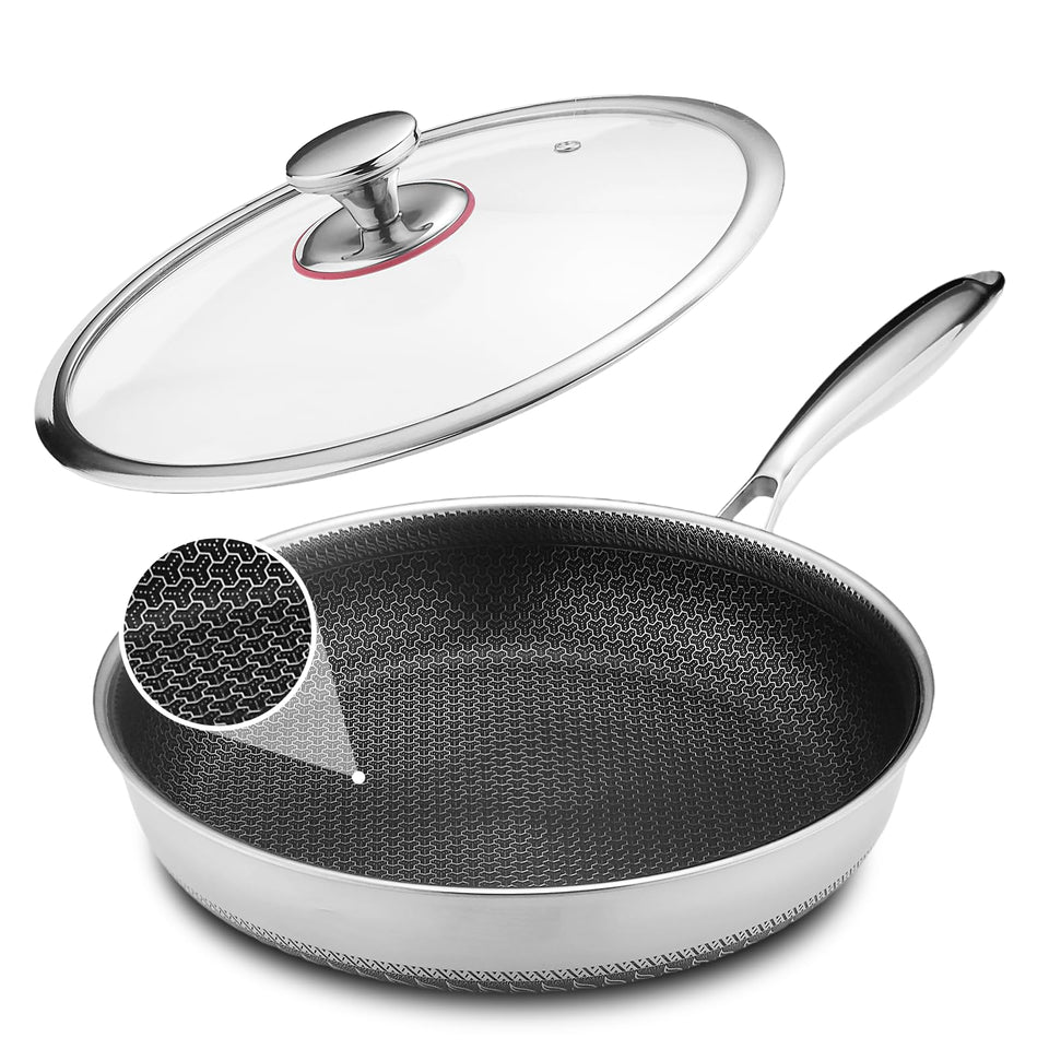 Lazycorner 12-inch non-stick frying pan base view highlights even heat for steady cooking
