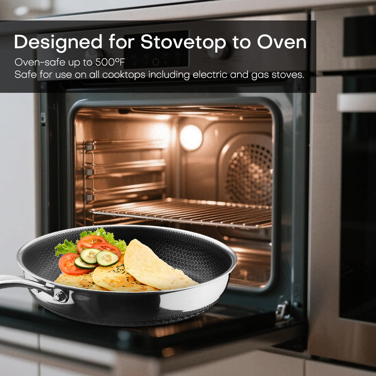 Lazycorner 12-inch induction-compatible pan demonstrates versatile cookware for different stovetops