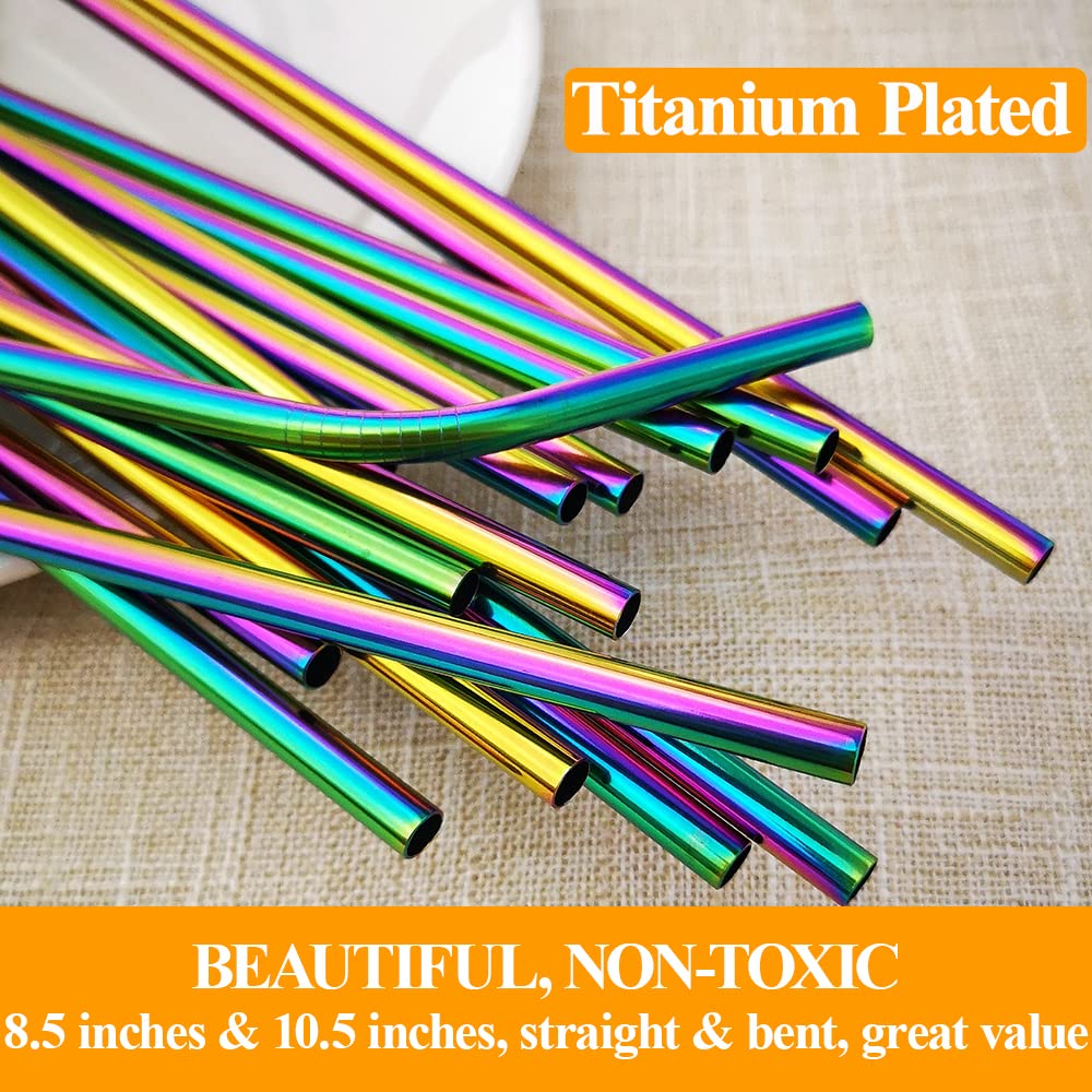 Lazycorner rainbow 10.5-inch straight stainless steel straw for tall tumblers