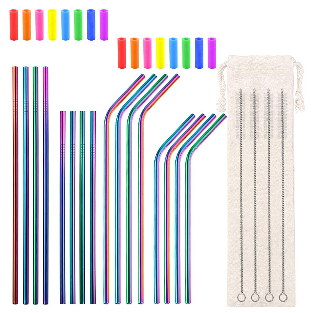 Lazycorner rainbow 8.5-inch straight stainless steel straw for everyday beverages