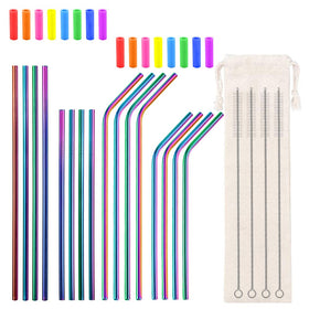 Lazycorner rainbow 8.5-inch straight stainless steel straw for everyday beverages