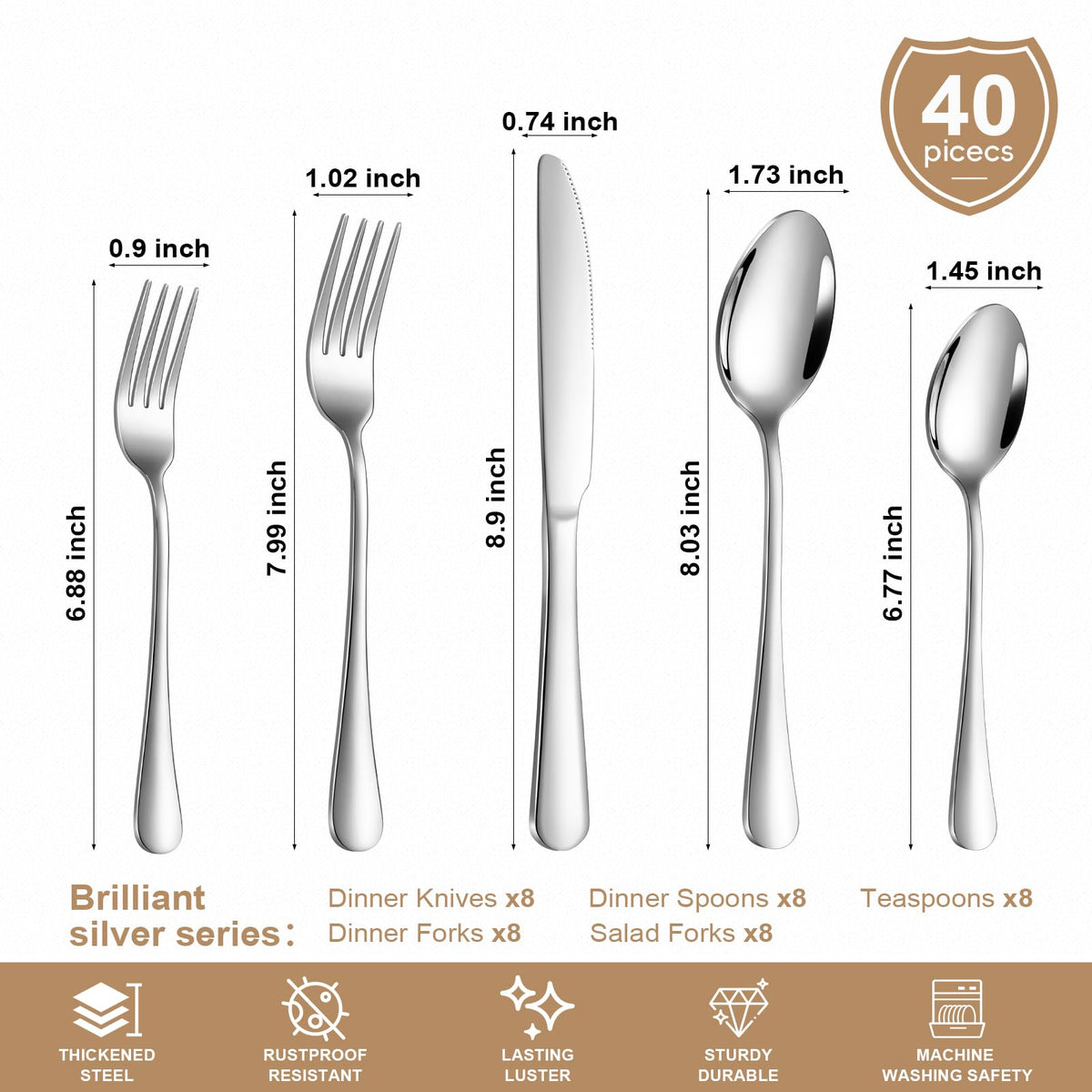 Lazycorner 40-piece dinner fork with polished finish for comfortable, stylish meals.