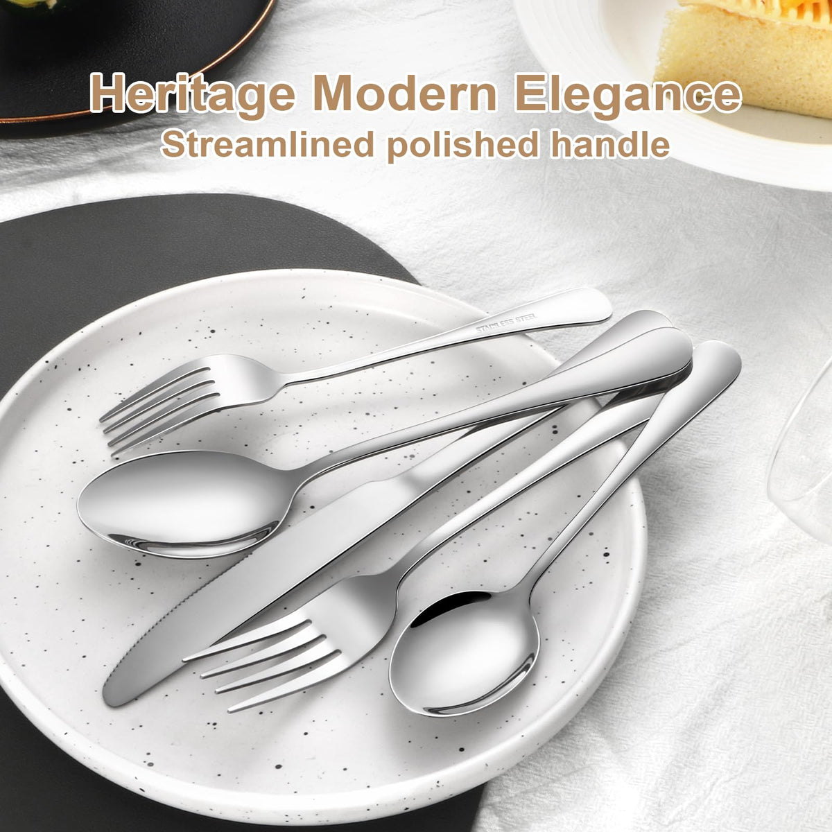 Lazycorner 40-piece table setting on a modern dining table, elevating the scene.