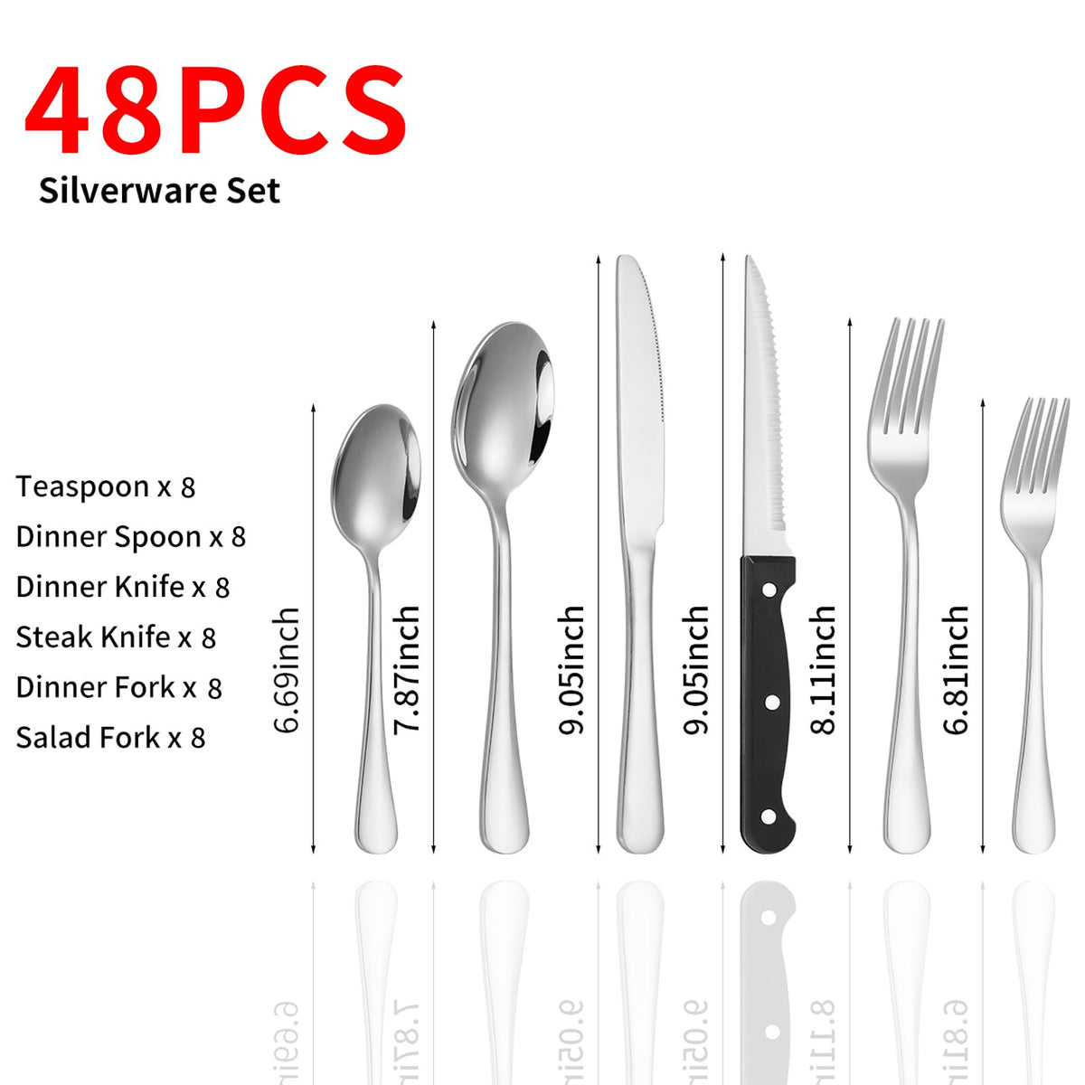 Lazycorner service-for-eight on table showcases mirror-polished finish and rust-proof durability.