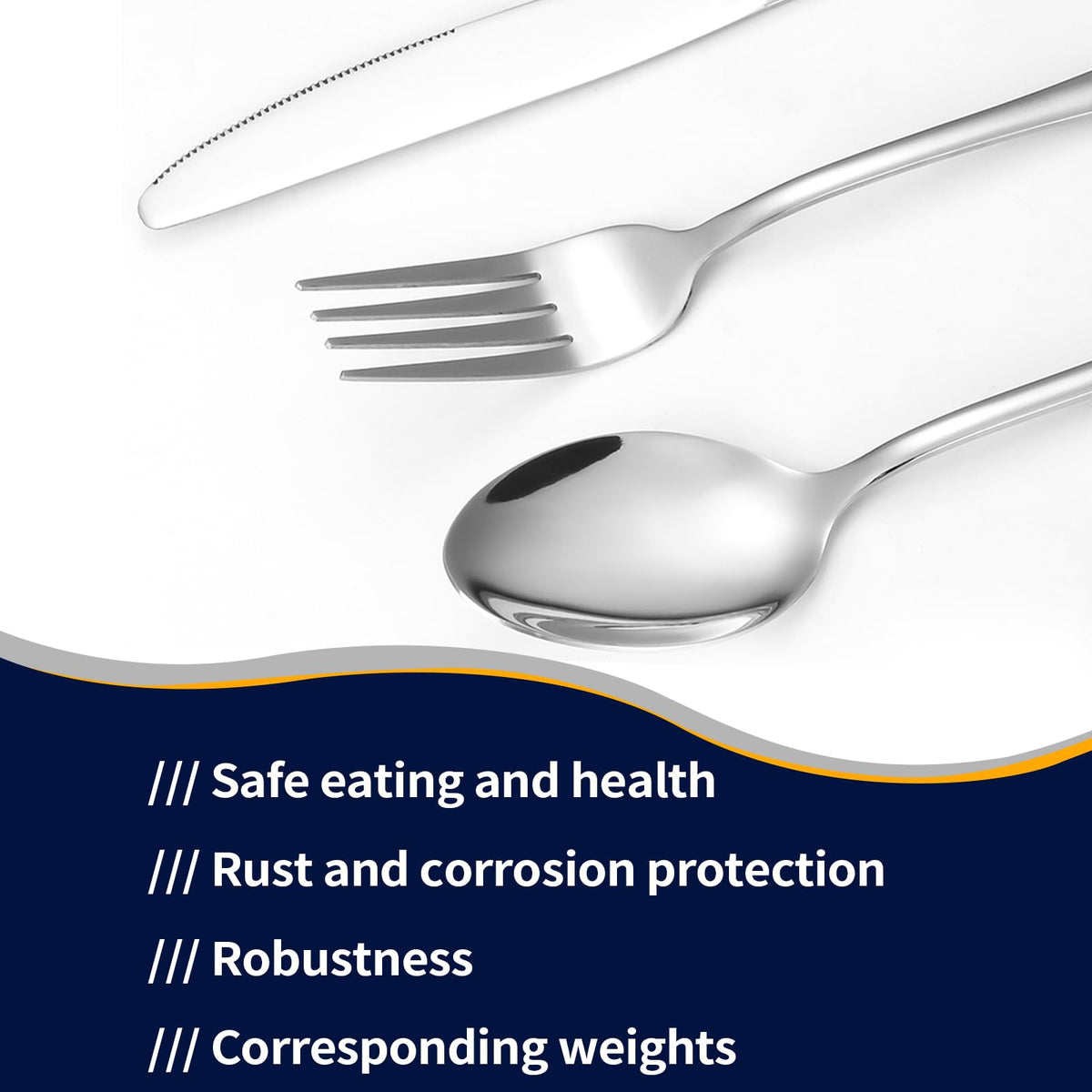 Lazycorner stainless steel flatware highlights dishwasher-safe convenience.
