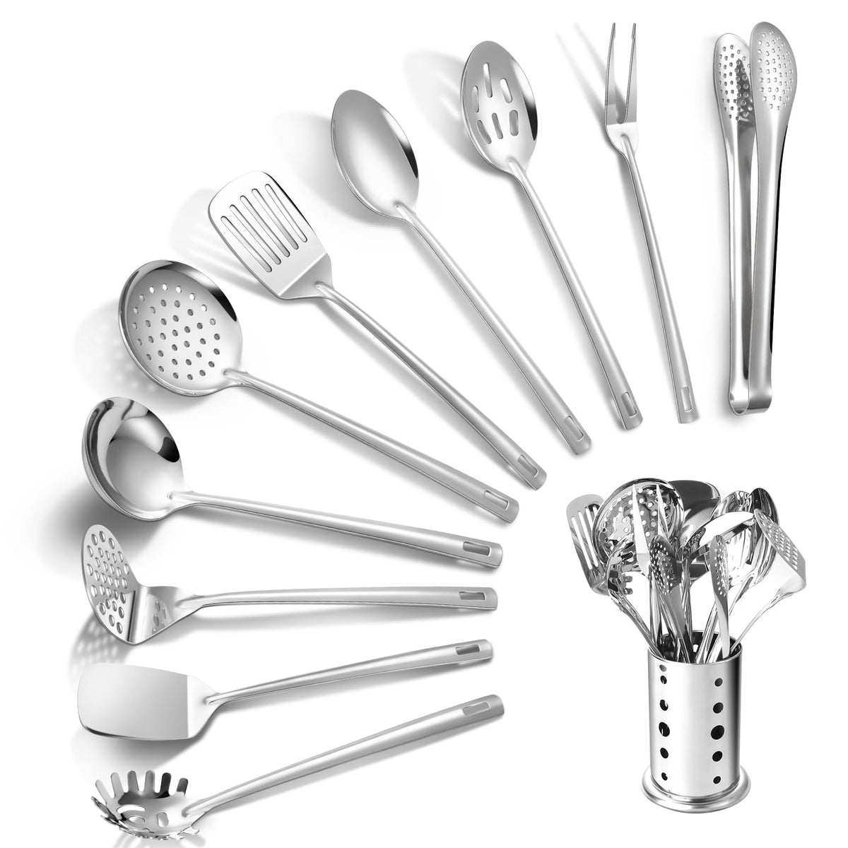 Lazycorner pasta server in mirror-polished stainless steel for easy pasta serving