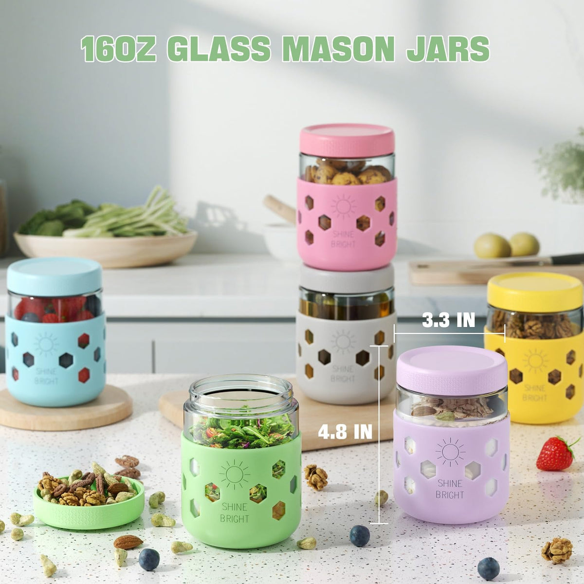 Lazyshine glass mason jar with thickened glass and silicone sleeve for durability