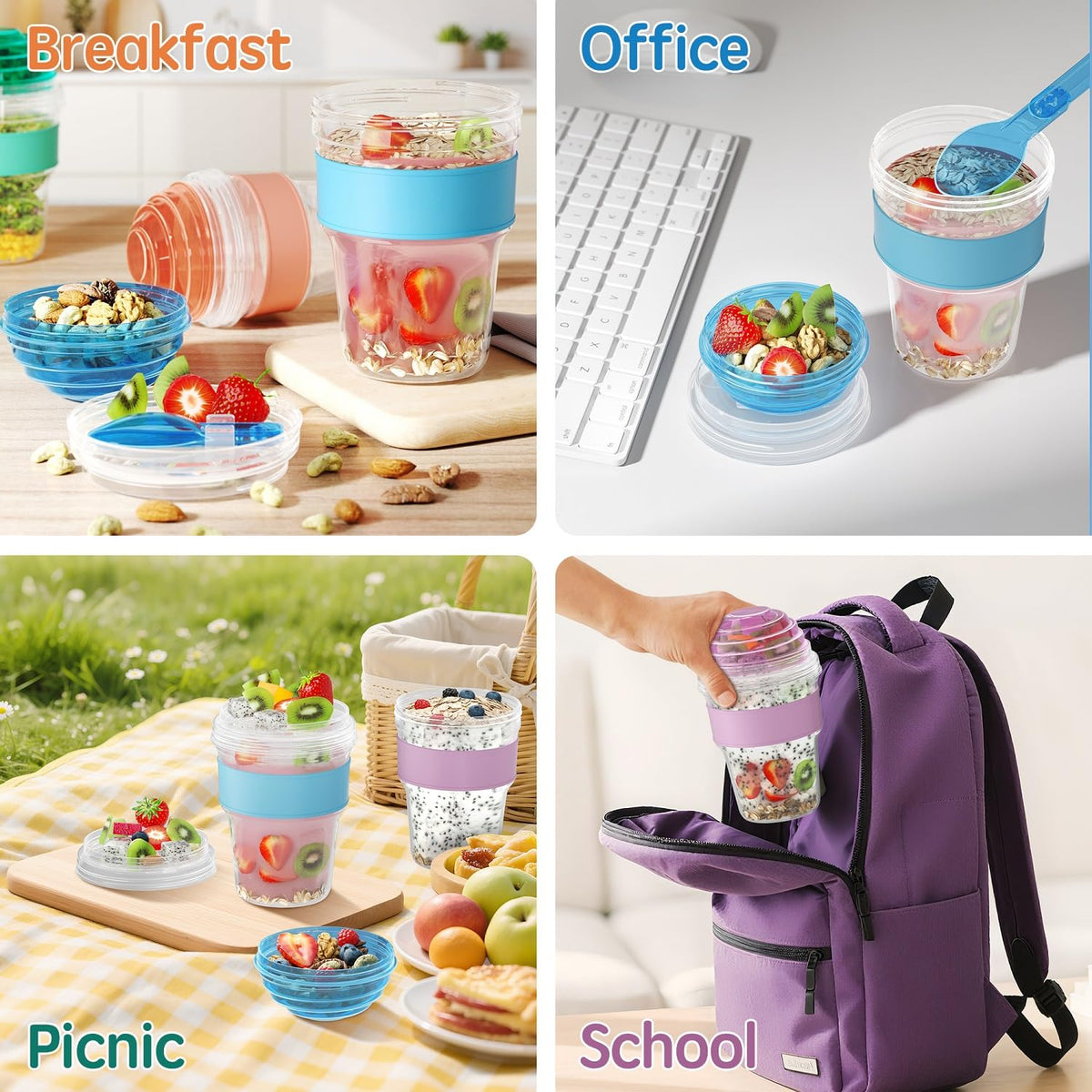 Lazyshine to-go breakfast cups support quick oatmeal, yogurt, and fruit snacks