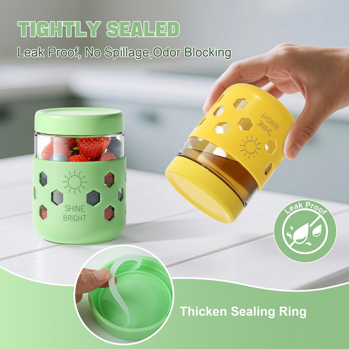 Lazyshine wide-mouth jar with airtight lid keeps yogurts fresh and spills at bay