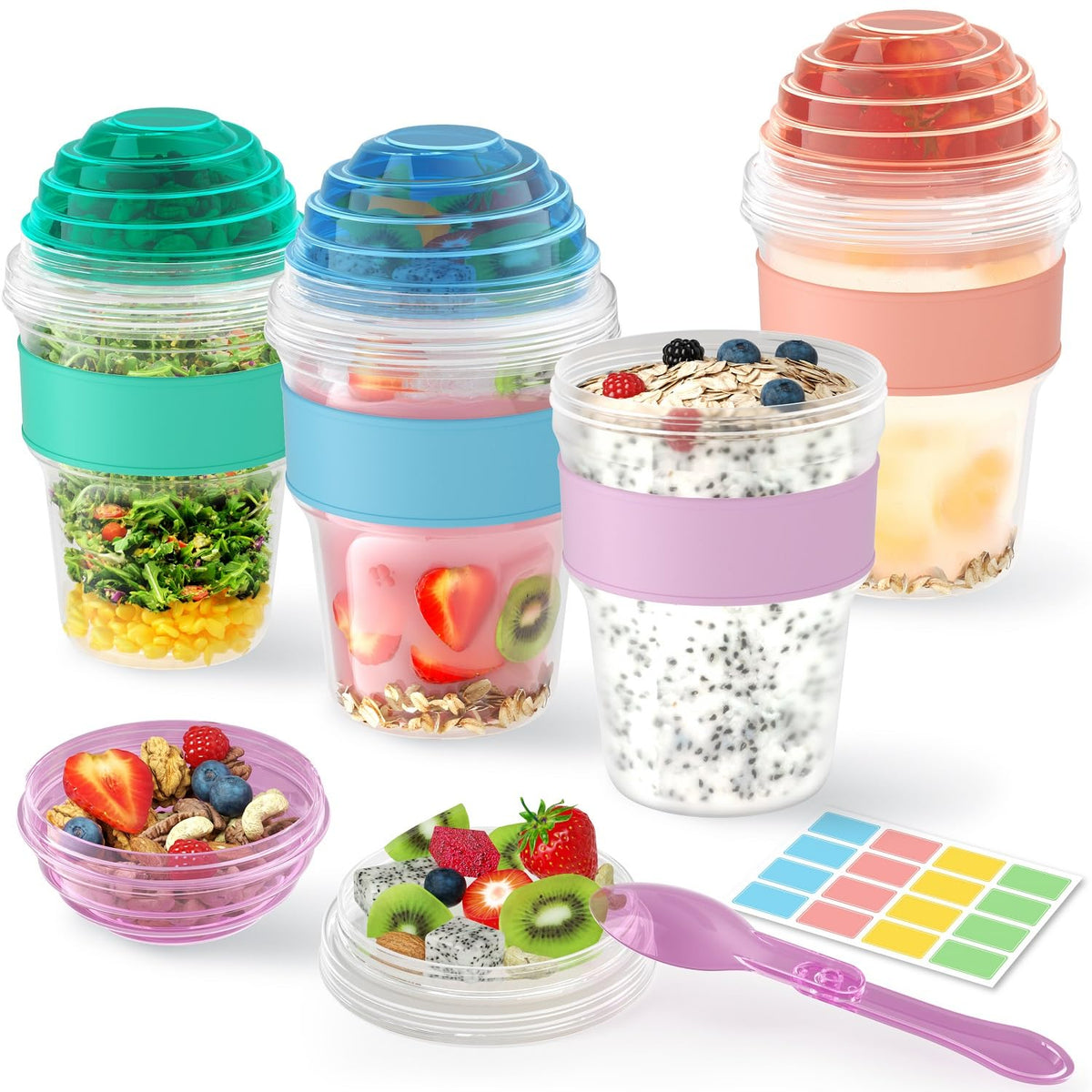 Lazyshine yogurt parfait cups with lids, 4-pack, for organized breakfasts on the go