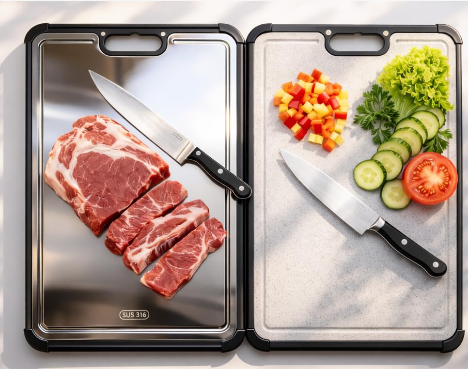 LBD premium cutting board over-sink design saves counter space for busy prep.