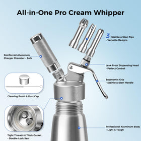 lbsddd professional aluminum whipped cream dispenser with 3 nozzles for decorative rosettes