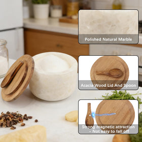 Lc.Courage acacia wood lid close up shows natural grain and secure fit.