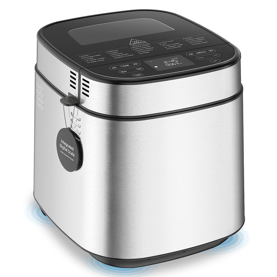 LCKSMAL bread maker front view showing compact white footprint for small kitchens