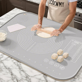 LCOCWMY silicone baking mat with raised lip protects counters during dough rolling.