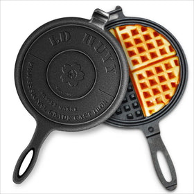 LD HuYY 8-inch cast iron waffle maker on stove top for even browning and quick heating