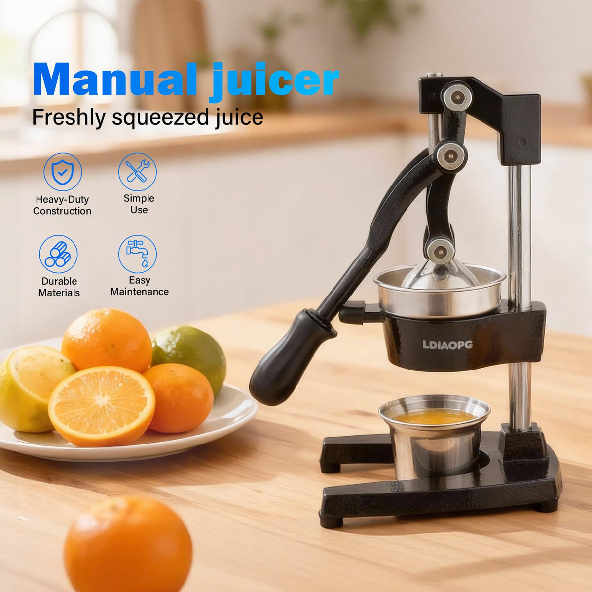 Ldiaopg hand citrus press showing ergonomic lever for easy squeezing